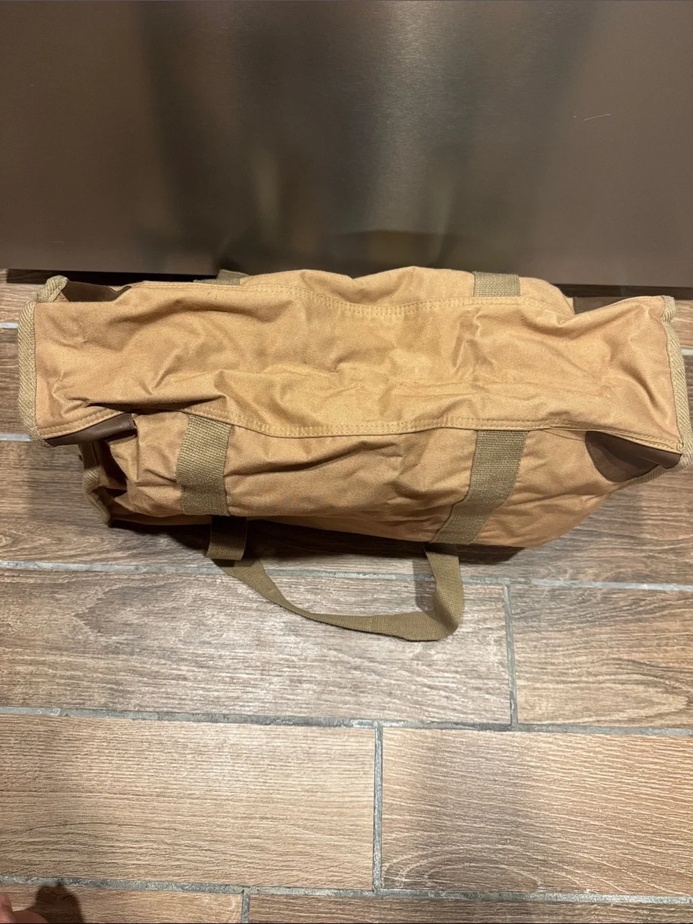 Ralph Lauren Canvas Duffel Bag in Tan with Brown Leather Trim